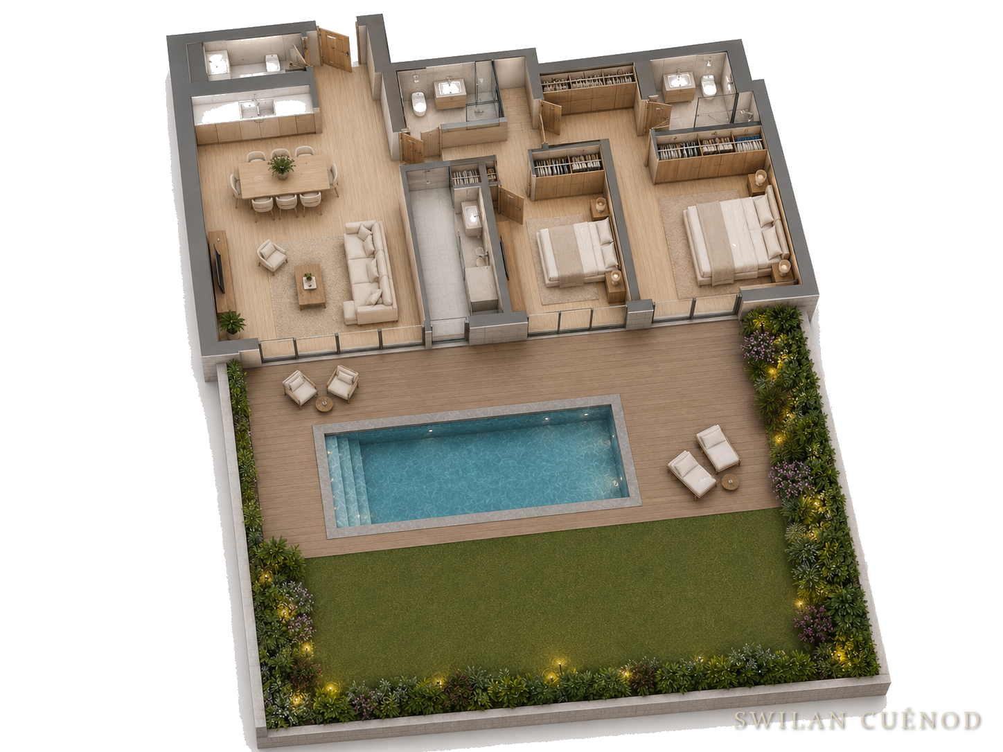 Planta Fração C — T2 com terraço 136m², Gaia/Foz