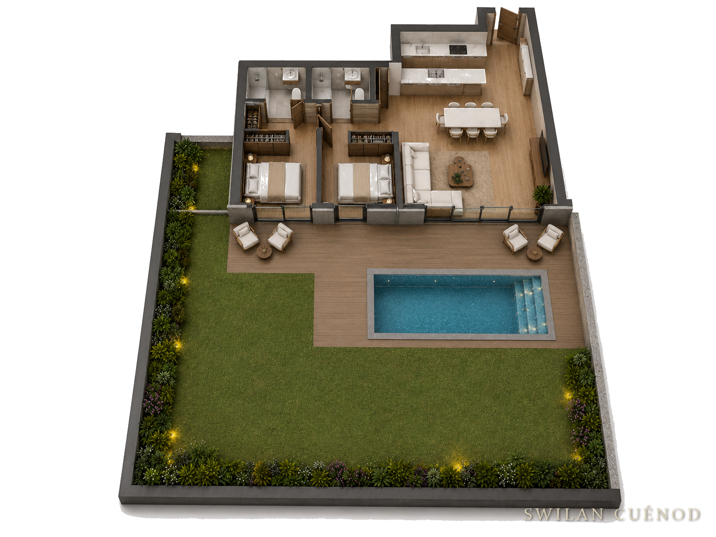 Planta Fração D — T2 com terraço 203m², Gaia/Foz